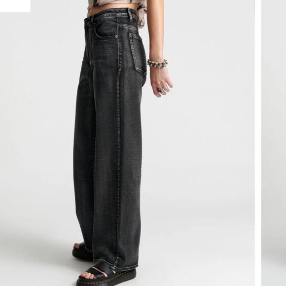 One Teaspoon Cut Out Jackson Wide Leg Denim Jeans - Faded Black Size 30 NWT - Picture 2 of 12